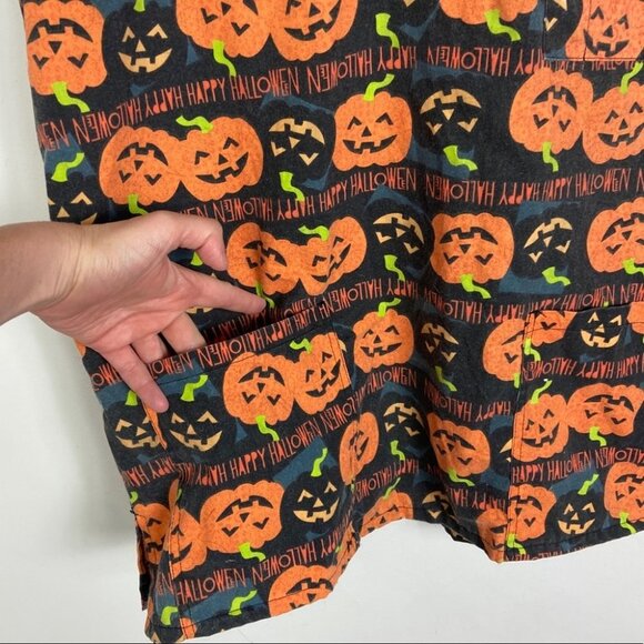 Halloween Pumpkin Scrub Top Orange Black Size Large Just Love Tee V-Neck Top L - Picture 6 of 10